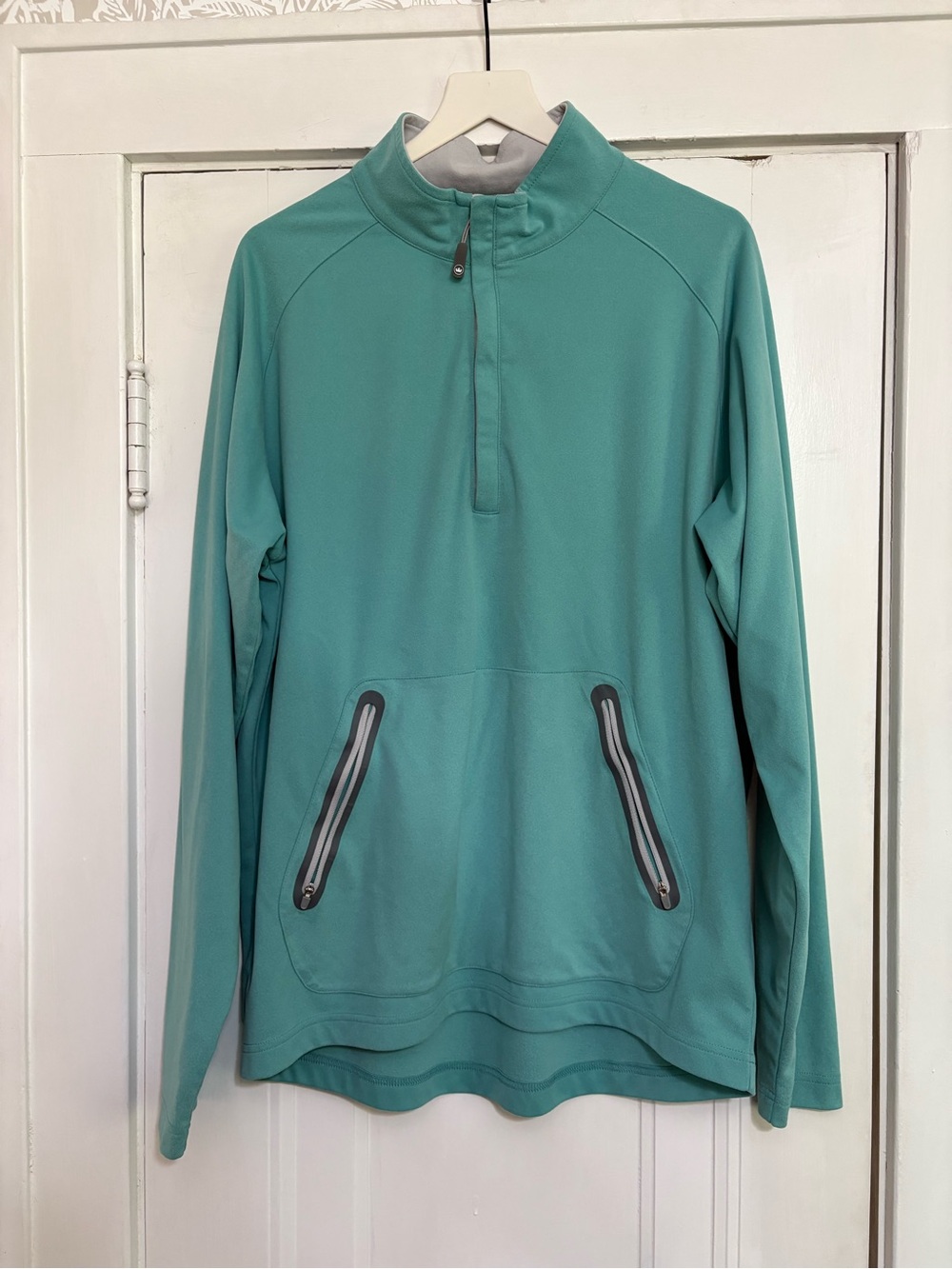 Peter Millar Performance Turquoise Light Teal 1/4 Zip Pullover w/ Zip Pockets